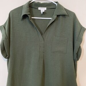 Olive Green Loose Fit short sleeve Midi T-Shirt Dress S/M espresso EUC POCKETS